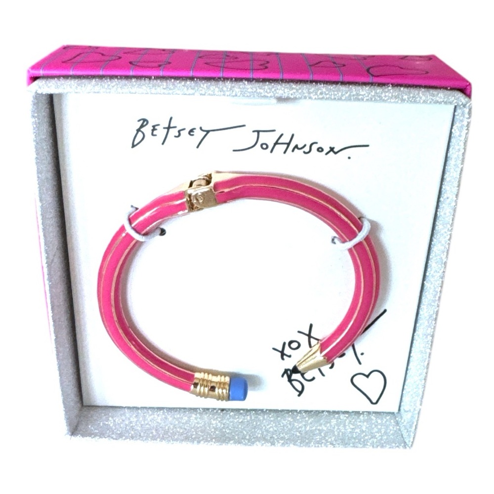 Betsey Johnson Pencil Hinged Bangle Cuff Bracelet, Pink Gold Blue
